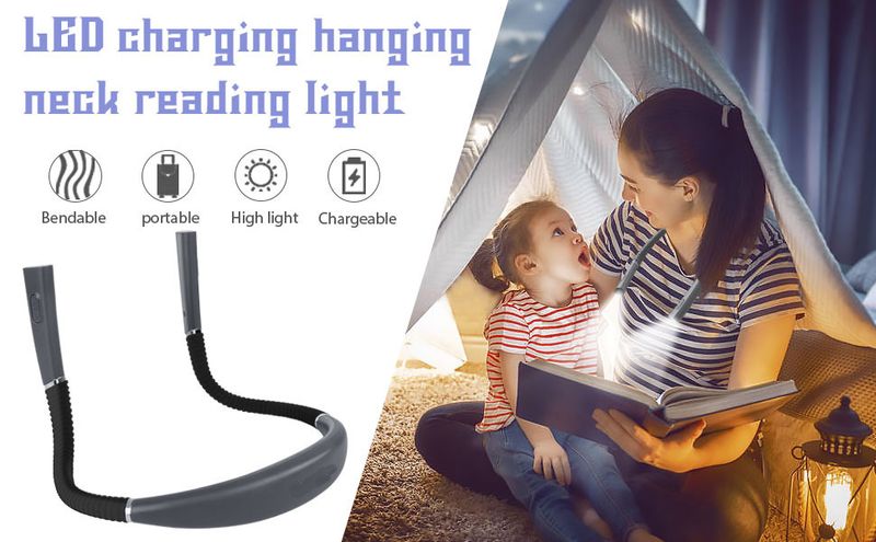 Night LED lighting book USB charging three color folding dual head hanging neck reading light_voghion.com