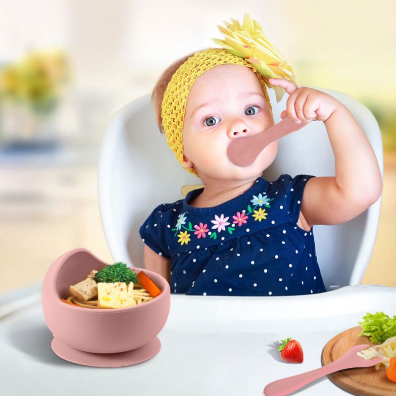 Conjunto de alimentação de bebê de silicone sem BPA, tigela de sucção, prato de jantar, canudo, copo, colher, garfos para crianças, utensílios de mesa para bebês, pratos infantis_voghion.com