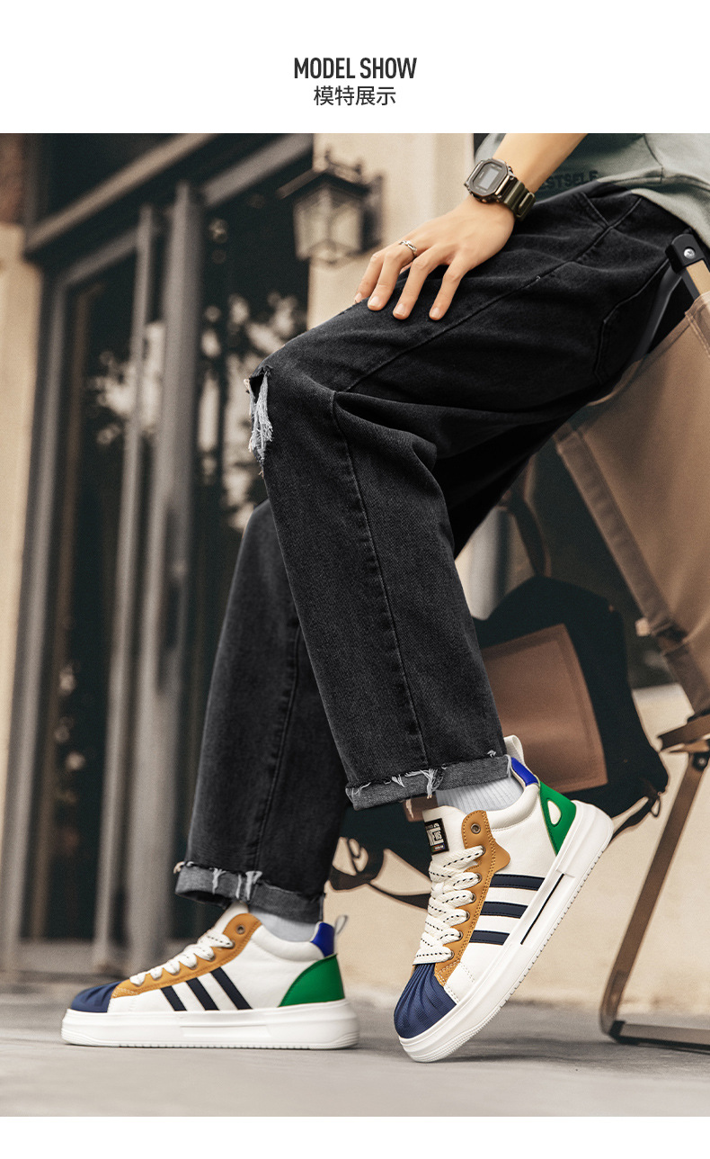 Shoes Men S Spring And Autumn New Thick Bottom Versatile Trendy Shoes Casual White Sneaker Brand Shell Head Sneakers_voghion.com