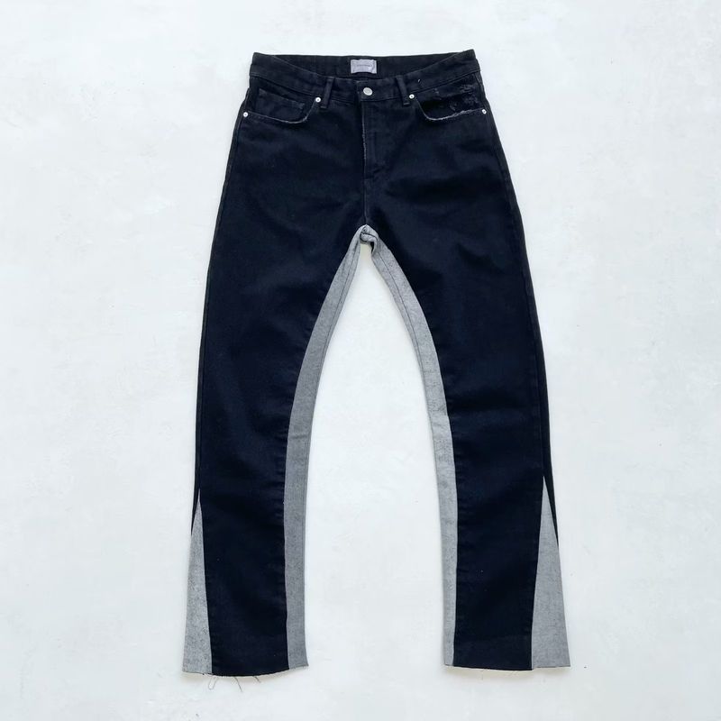 Men's Clothing Design Contrast Color Stitching Tassel Jeans High Street Color Matching Slim Fit Flared Trousers_voghion.com