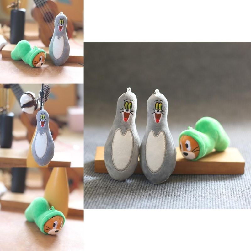 Cute Adorable Cat And Mouse Plush Toy Keychain Soft Jerry Tom Bag Charm_voghion.com