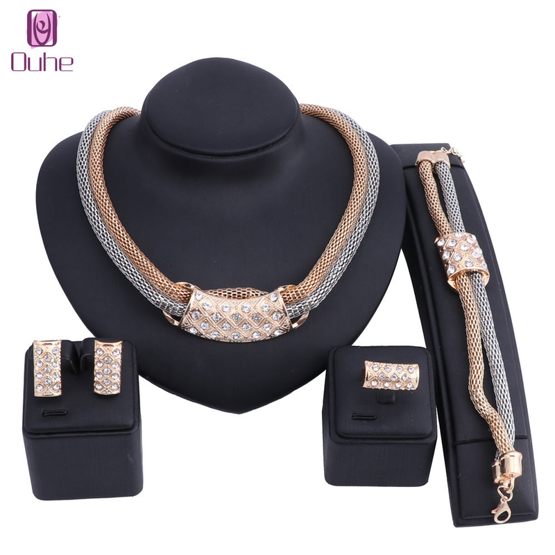 Squisito set di gioielli in cristallo oro Dubai Set di gioielli di perline africane di moda da sposa di lusso per donna_voghion.com