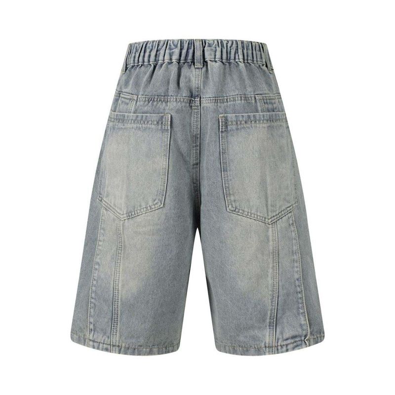 Herrenbekleidung, gewaschene Distressed-Patchwork-Jeansshorts für Männer und Frauen, gleicher Stil, trendige Marke, lockere Shorts mit weitem Bein und geradem Bein_voghion.com