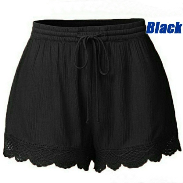 Women's solid color lace up shorts with casual pants_voghion.com