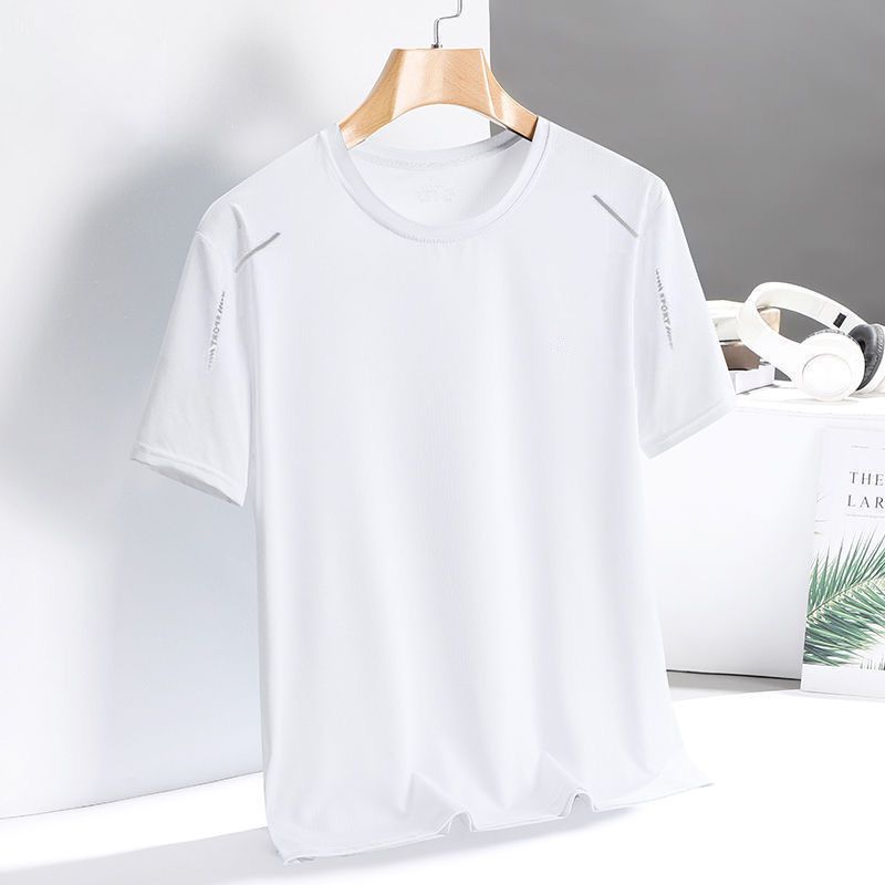 Short summer ice silk casual trendy brand half sleeved T-shirt top base shirt men's clothing_voghion.com