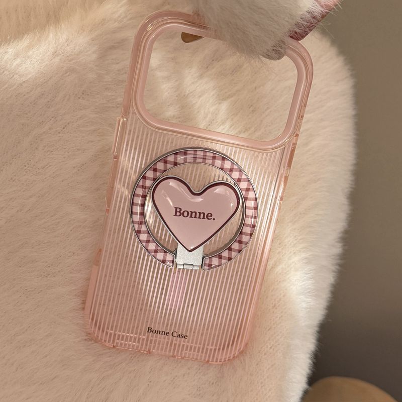 Custodia a righe rosa e marroni per iPhone 17, 15 con supporto magnetico a forma di cuore, iPhone 16 Pro Max antiurto, 14 morbido_voghion.com