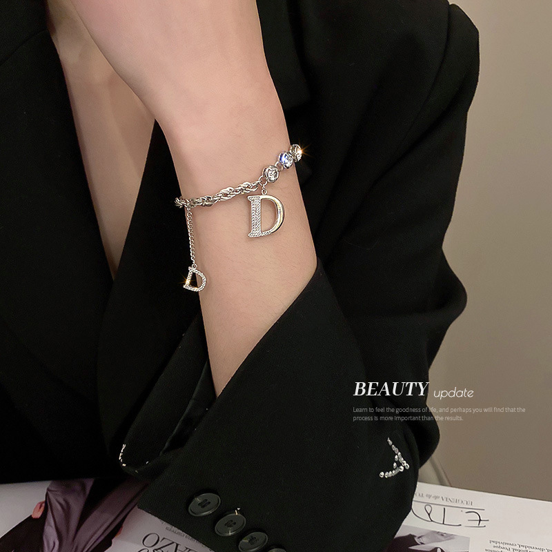 Designer diamond encrusted Zircon letter D bracelet with hip hop design_voghion.com