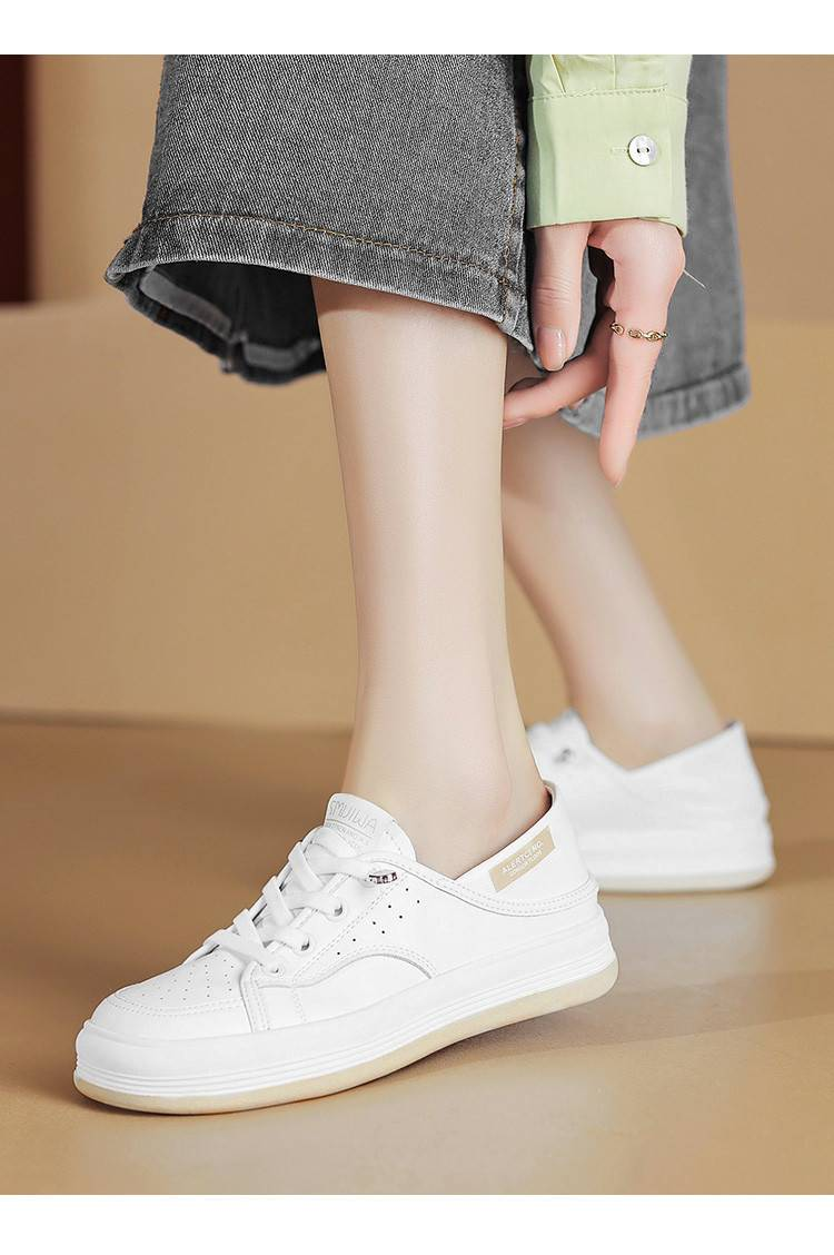 cameido Women's 2024 two-way wear flat white shoes, lace-up casual shoes with low heels and a style similar to flat shoes_voghion.com