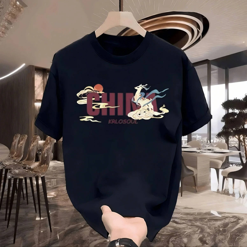 Uusi Cotton Fashion Sense Printing Lyhythihainen T-paita Unisex Miesten Summer Tide Loose Hundred Topit_voghion.com