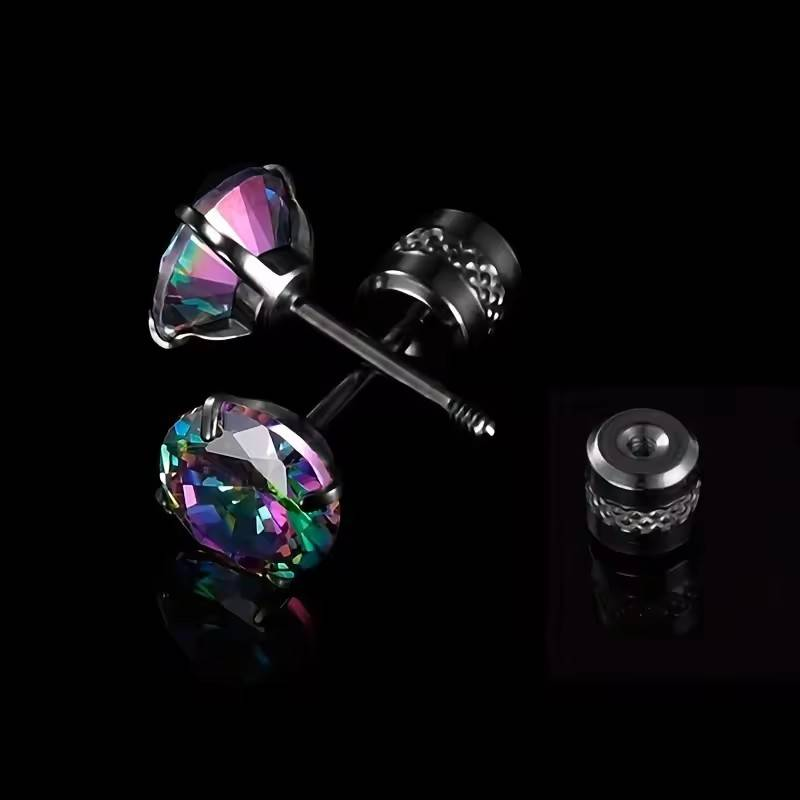 1 paio di orecchini a bottone in zircone scintillante laser da 4 mm-8 mm, eleganti orecchini in stile minimalista in acciaio inossidabile, gioielli casual quotidiani_voghion.com