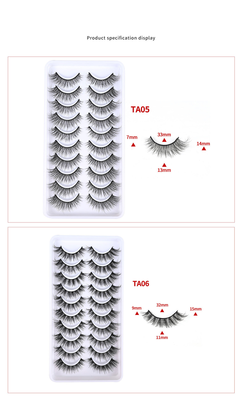 Eyelashes Set Makeup 3D Three Dimensional Natural Curling Cross Eyelashes 10 Pairs Of False Eyelashes Multi Layer_voghion.com