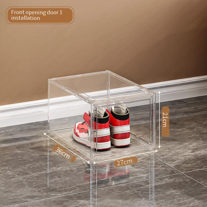 Thickened PP Transparent Shoe Box - Magnetic Side Door Sneaker Display Case For Basketball Shoes (Stackable Shoe Wall Organizer)_voghion.com