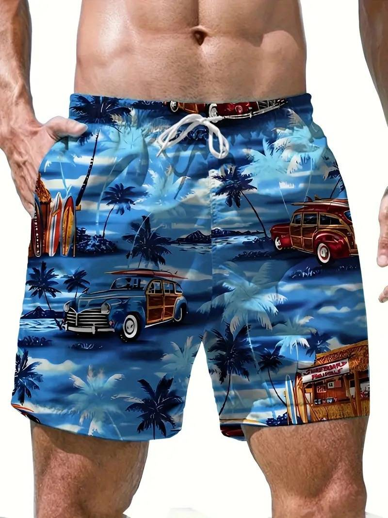 2025 Men's Four-season Casual 3D Printed Straight-cut Sports Beach Pants With Drawstrings_voghion.com