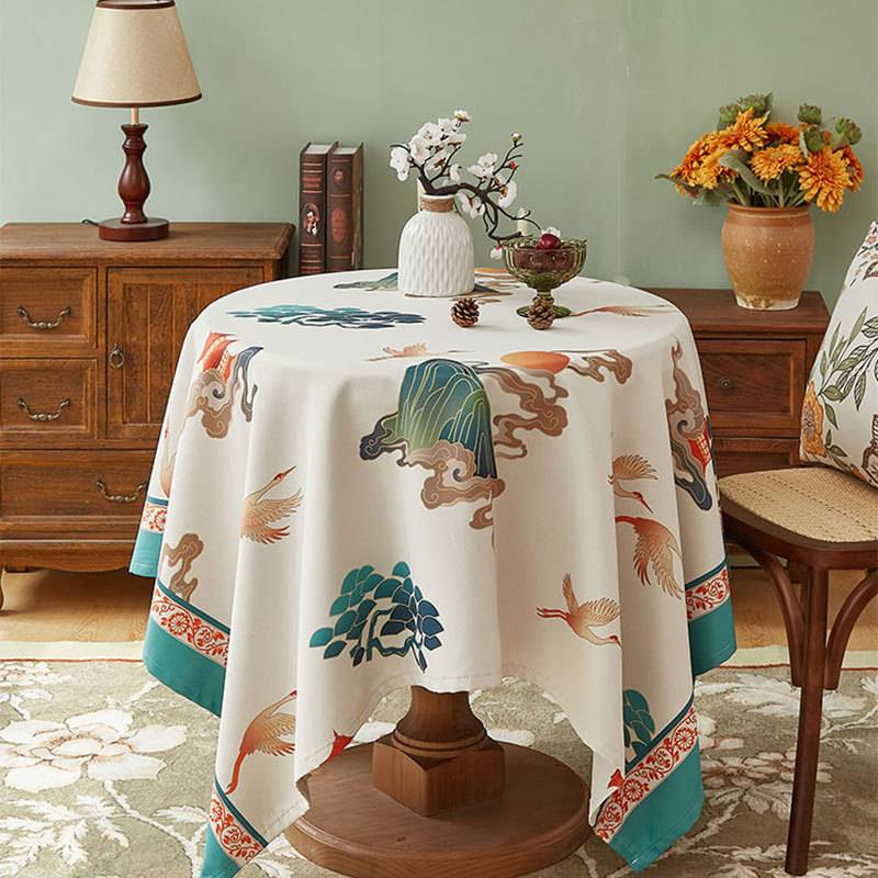 Polyester-Tischdecke mit Quasten – wasserdichte, ölbeständige, rechteckige Tischdecke, rutschfester Esstischläufer mit skandinavischem Blumendruck_voghion.com
