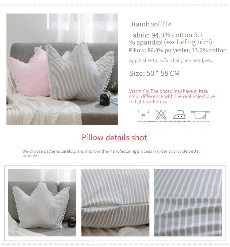 Kuscheltiere Rosa Kissen Sofakissen im nordischen Stil Gestreiftes Kronenkissen Persönlichkeit Heimdekoration Abnehmbar Mit Kern_voghion.com