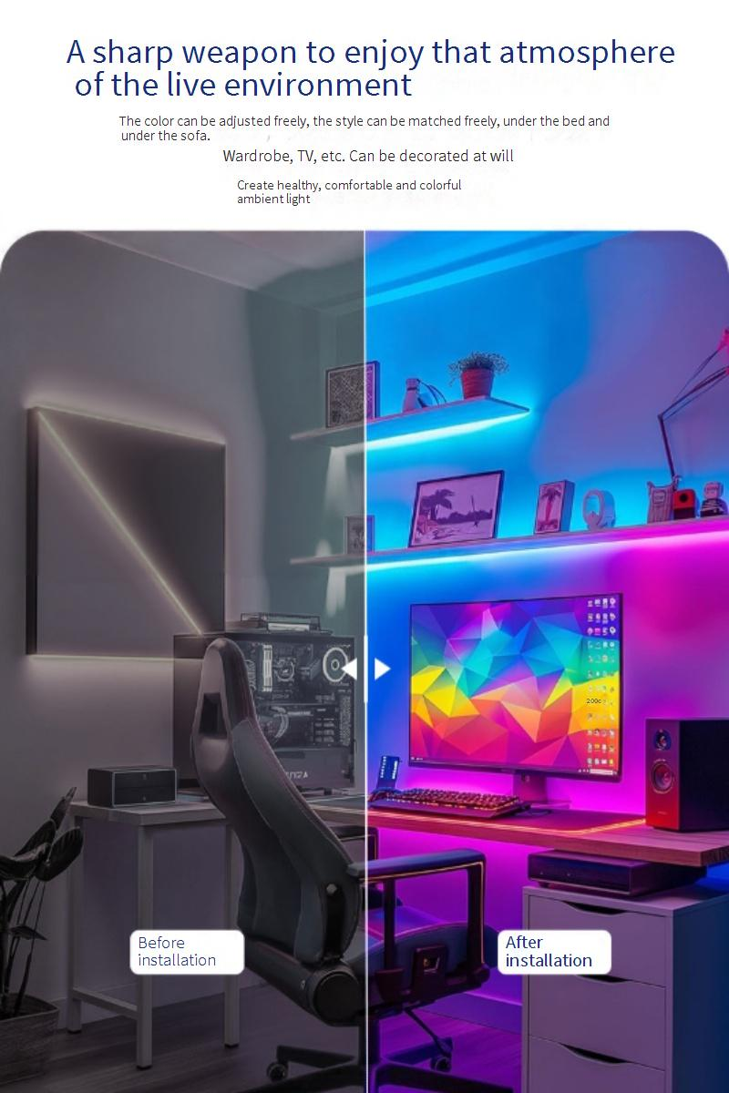 Kit di strisce LED RGB 5050 con telecomando a 44 tasti, retroilluminazione per Smart TV a bassa tensione da 5 V, illuminazione d'atmosfera con cambio colore per l'arredamento della casa_voghion.com