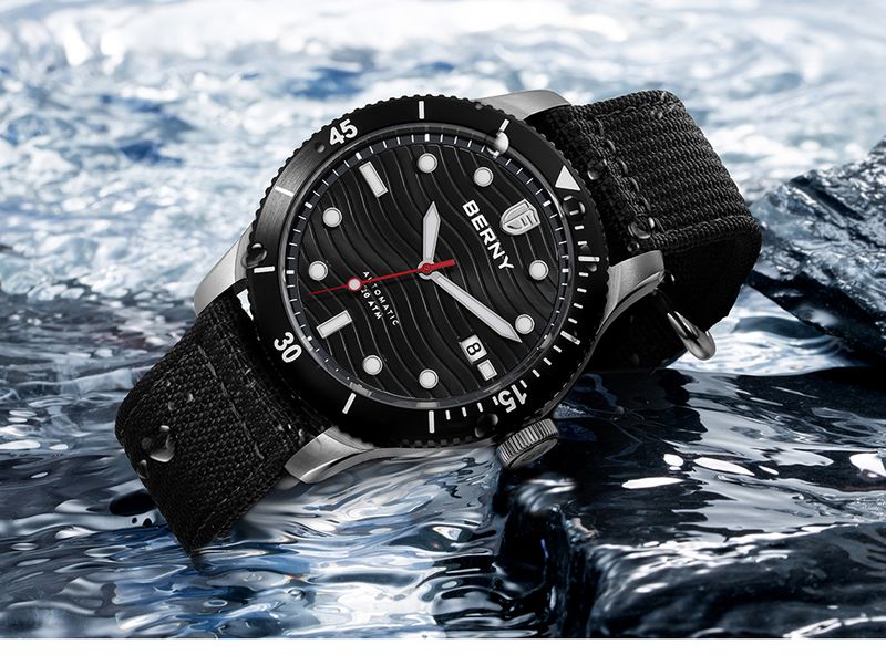 BERNY Automatic Dive Watches For Men 20ATM Waterproof Nylon Strap Analog Mechanical Watch With Date Super Luminous Sapphire Men's Pro Diver Watch_voghion.com