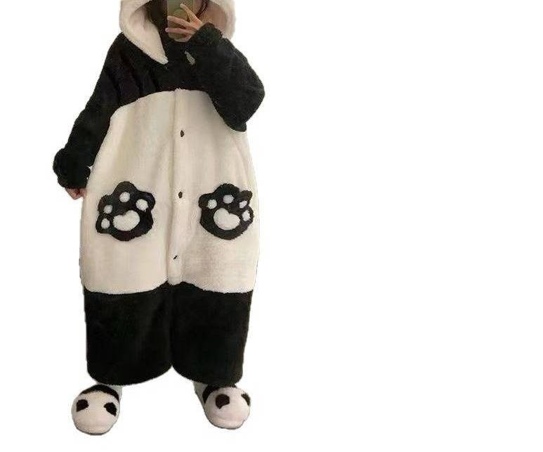 Cute Animal Print Fleece Pajama Set - Panda, Fox & Dinosaur Designs For Couples - Cozy Winter Sleepwear & Loungewear (S-4XL)_voghion.com