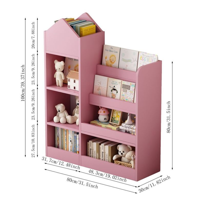 Kids Wooden Bookshelf Toy Storage Organizer With Bookcase, Kid's Storage Unit With 6 Compartments, Children Multi Shelf For Books, Toys Shelf_voghion.com