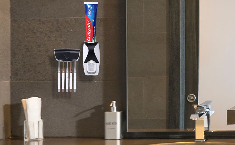 Automatic Toothpaste Dispenser & Toothbrush Holder Set - Black Family Bathroom Organizer_voghion.com