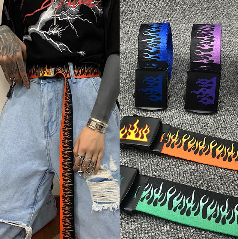 Moda europea americana HOT Fiamma Unisex Hip-hop Stile colorato Tela Fettuccia Cinture Casual Abbigliamento Accessori 125cm_voghion.com