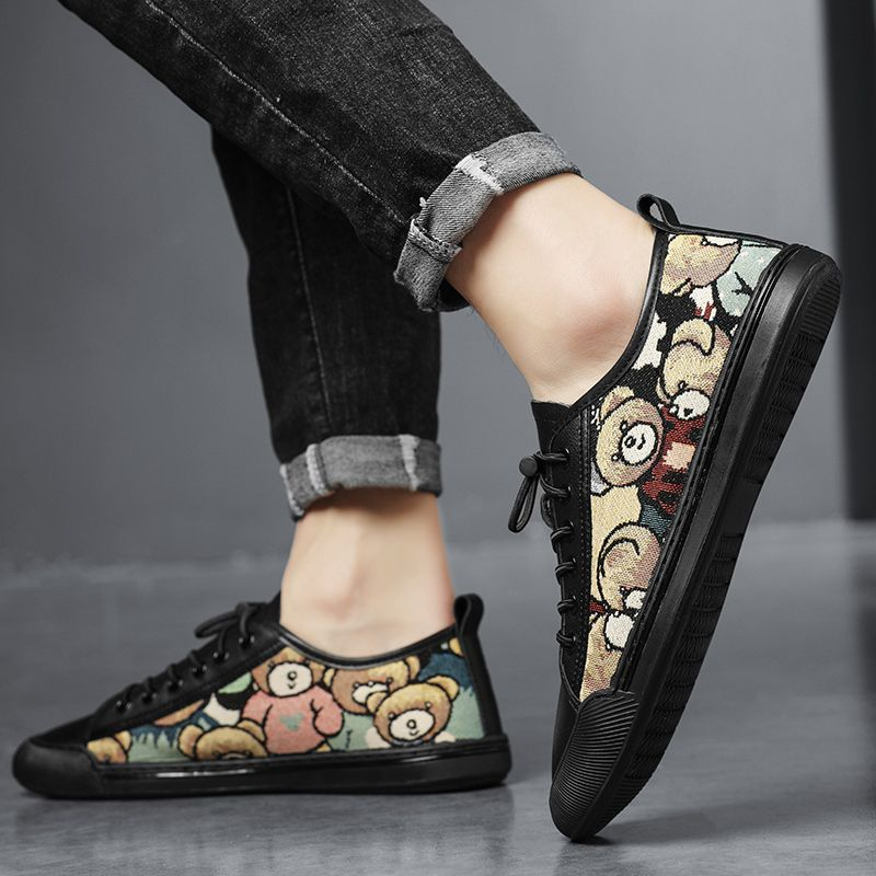 Nova tendência versátil baixo top board estudante sola macia couro genuíno preto sapatos casuais_voghion.com