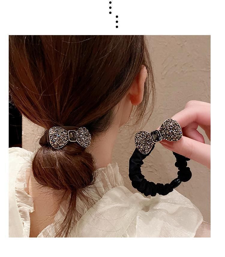 Fascia con fiocco in strass di alta qualità coreana, anello per l'intestino tenue francese alla moda retrò, cordino per la testa, elastico per capelli_voghion.com