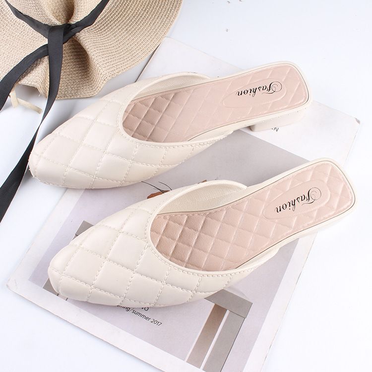 Heli Shark Women's Summer Pointed Half Slippers New Fashion Solid Color Outdoor Casual Closed Toe Slip-On Flat Shoes_voghion.com