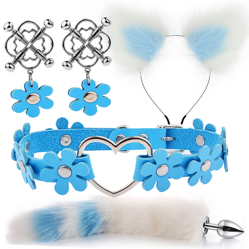 Coda di volpe anale Plug con clip per capezzoli a forcina Collare BDSM Flirtare Giocattolo Butt Plug Coda Giocattoli erotici per Wo_voghion.com