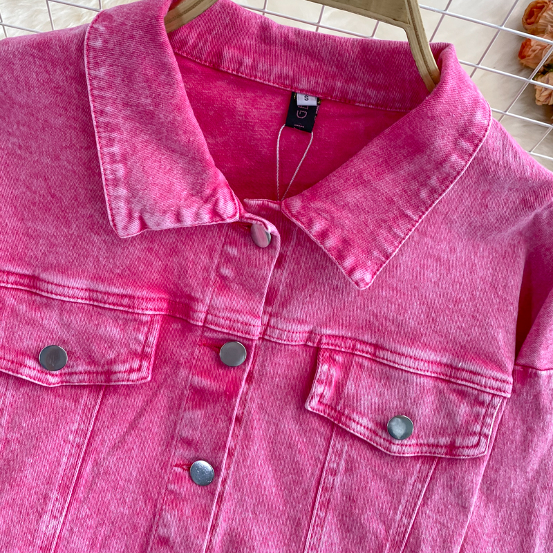 Ropa de mujer Conjunto de dos piezas formado por chaqueta y pantalón corto de mezclilla rosa y holgado para mujer_voghion.com