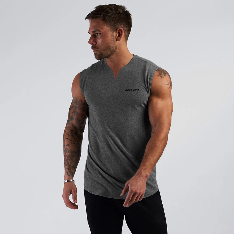 Hot Style Small V-Neck Sports Tank Top Men's Fitness Sleeveless T-shirt Summer Running Tight Training Top Cotton_voghion.com