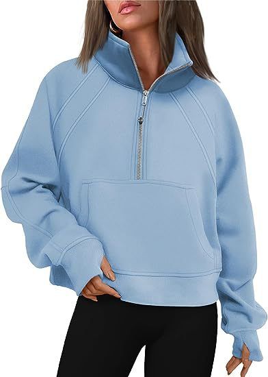Felpa in pile con foro per il pollice, collo alto e mezza zip da donna Lulu Yoga Wear 2025_voghion.com