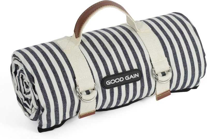 G GOOD GAIN Waterproof Picnic Blanket Portable Strap, Suitable For Beach Mat Or Family Outdoor Camping Party (Navy Blue)_voghion.com