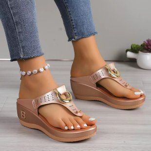 Women's Shoes Summer New Beach Thong Wedge Heel Sandals And Slippers For Women_voghion.com