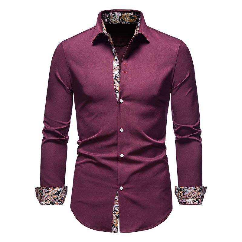 Herrenhemd mit Blumenmuster, schmal, leger, Paisley-Print, langärmelig, Knopfleiste, A215_voghion.com