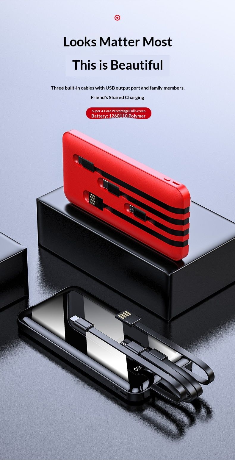 NeoGear NeoGear NeoGear Universal Phone Cable 10000mAh With Printed, Built-in Four-Cable Full-Screen Mobile Power Bank_voghion.com