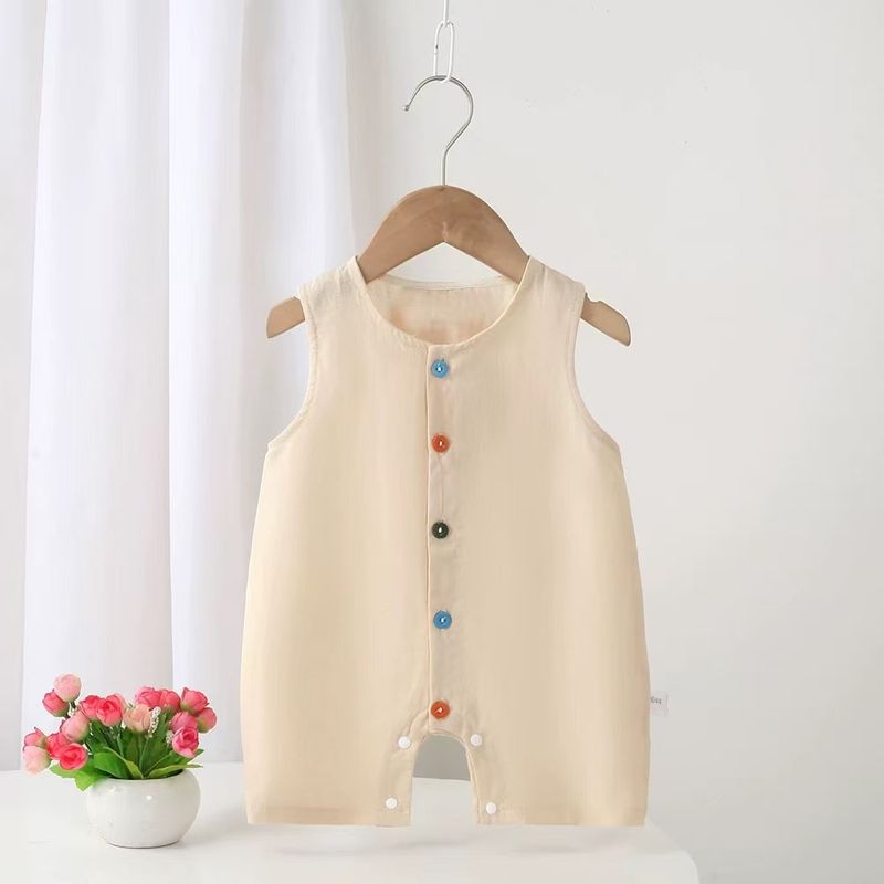 Baby Summer Cool Sleeveless One Piece Vest For Boys And Girls Baby Colorful Button Casual Romper For Going Out Crawling Clothes_voghion.com