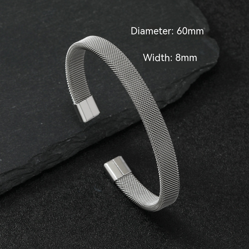 Bracciale elastico in titanio con maglia piatta anti-scolorimento con apertura a forma di C e gioielli in acciaio inossidabile_voghion.com