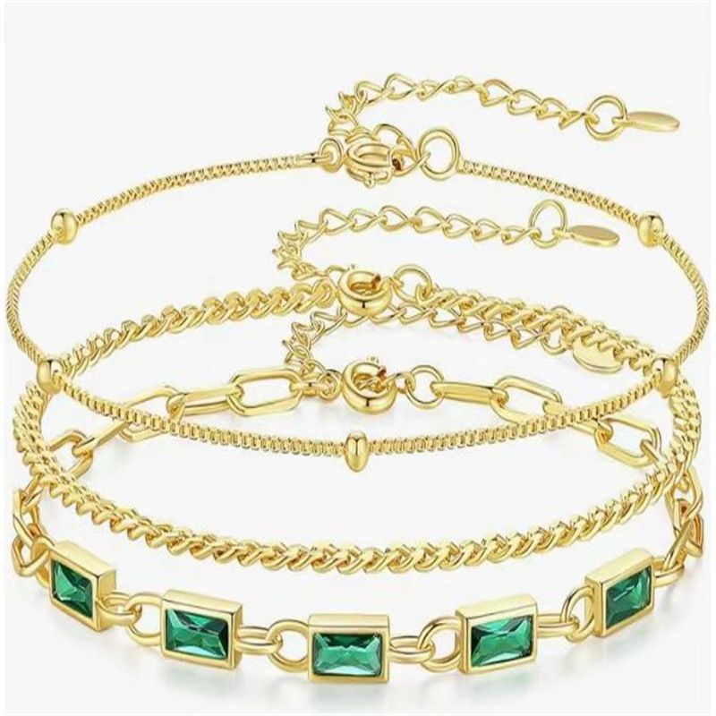 Women's Jewelry Brass Real Gold Electroplating Stacking Wear Three Layers Inlaid With Colored Zircon Light Luxury Ladies Bracelet_voghion.com