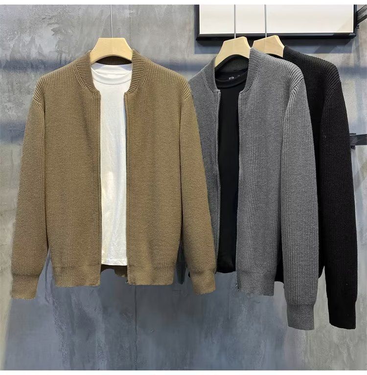 "Men's Double-Zip Knit Cardigan – Lightweight Spring & Autumn Layering (Greyish To 3XL, Business Casual)"_voghion.com