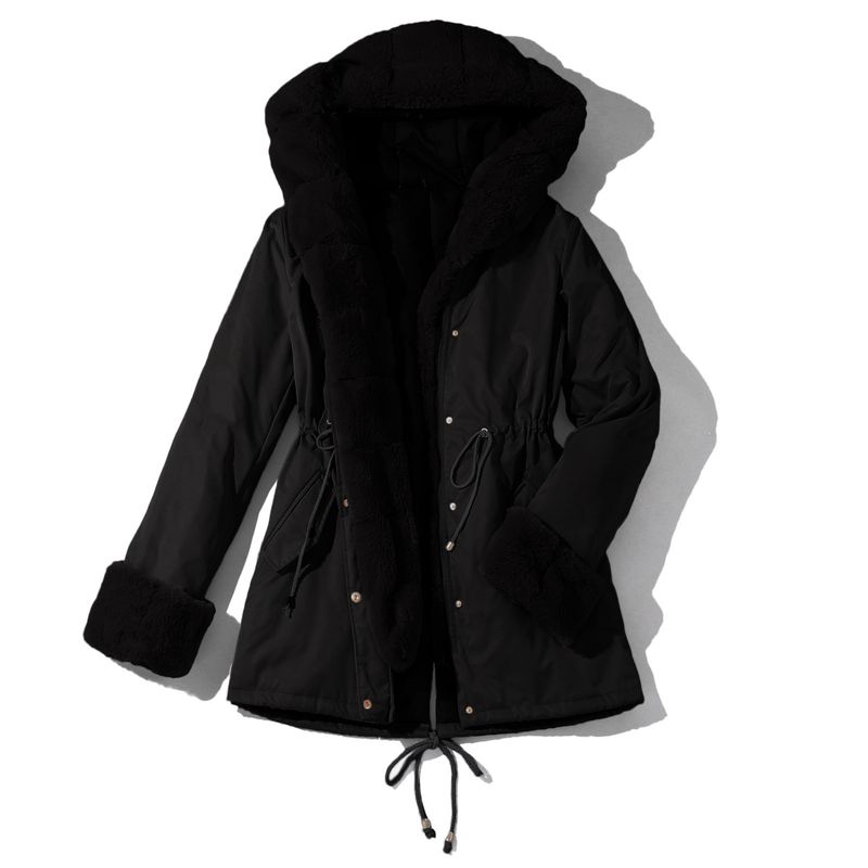 Women's Hooded Zip-Up Puffer Coat – Detachable Faux Fur Trim Long Sleeve Winter Jacket (Black, Beige)_voghion.com