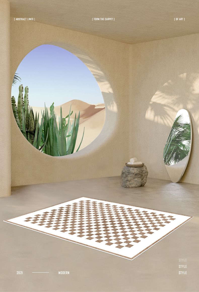 Karierter Teppich für Wohnzimmer und Schlafzimmer – skandinavische Schachbrett-Bodenmatte, rutschfester Sofa- und Couchtisch-Teppich, maschinenwaschbare moderne Wohndekoration_voghion.com