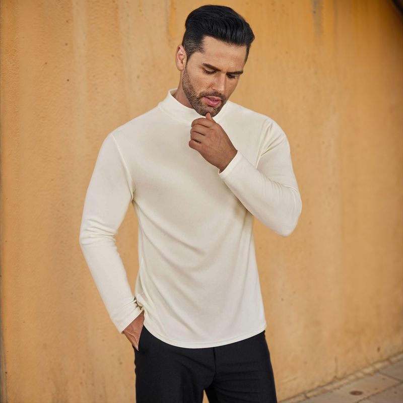 De Rong Herren-T-Shirt mit langen Ärmeln und hoher Elastizität im Herbst und Winter, schmale Passform, mittelhoher Ausschnitt_voghion.com