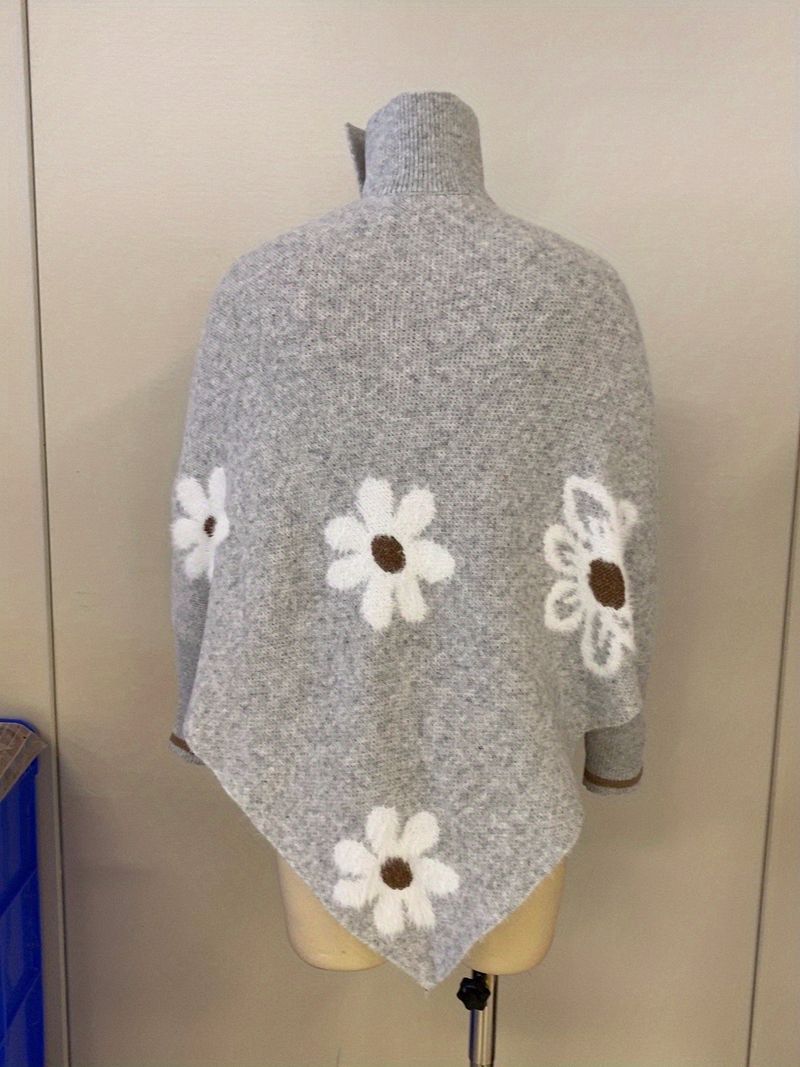 Blumen-Jacquard-Cape-Pullover – Europäisch inspirierter Pullover mit elegantem Cape-Detail (XS-XL, unverzichtbar für den Lagenlook im Herbst)_voghion.com