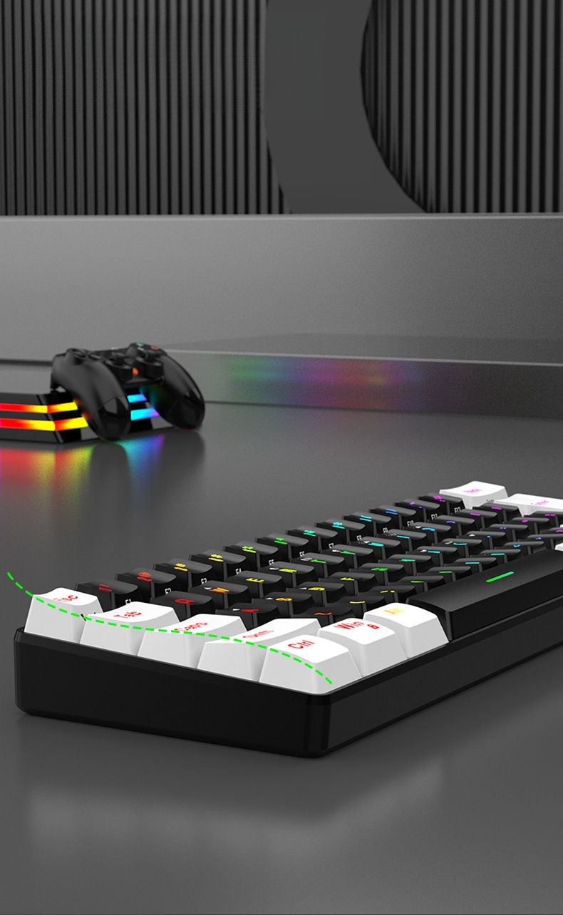 Mini teclado RGB luminoso con cable de 61 teclas para juegos, tacto mecánico, portátil y compacto para oficina y negocios._voghion.com