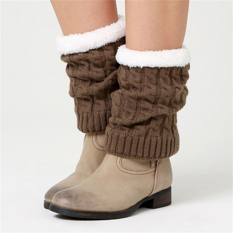 Dames winter enkelbeenwarmers plus fleece gehaakte gebreide laarsmanchetten toppers sokken_voghion.com
