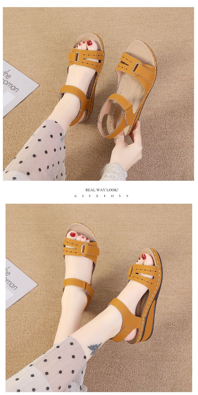 Große 2024 Sommer Neue Casual Open Toe Velcro Mid Damen Slope Heel Sandalen_voghion.com