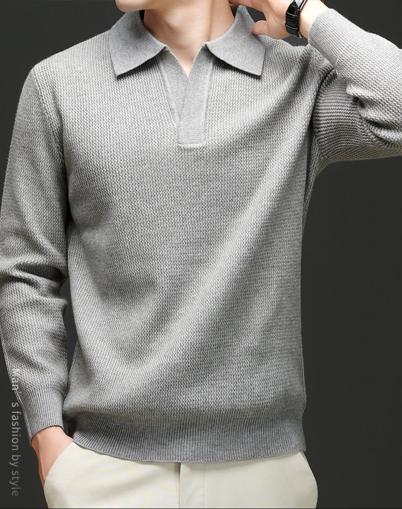 Maglione da uomo con scollo a V e fondo in maglia, versione coreana, polo larga, abbigliamento da uomo_voghion.com