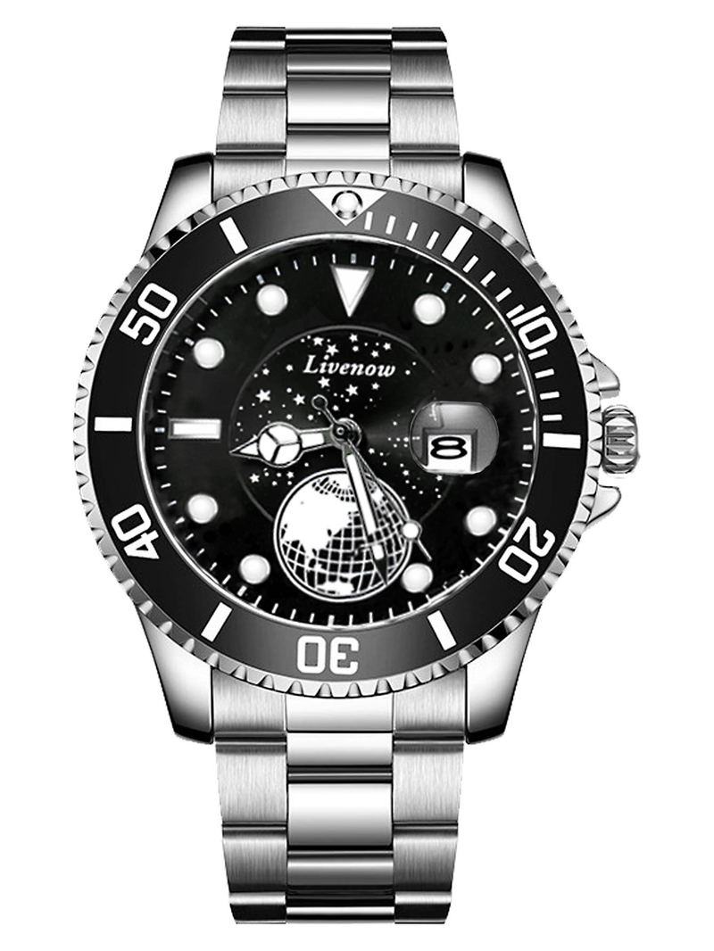 Orologi al quarzo da uomo con data, cielo stellato e terra, orologio da uomo con quadrante girevole in acciaio inossidabile, regali per il Ringraziamento e Natale_voghion.com