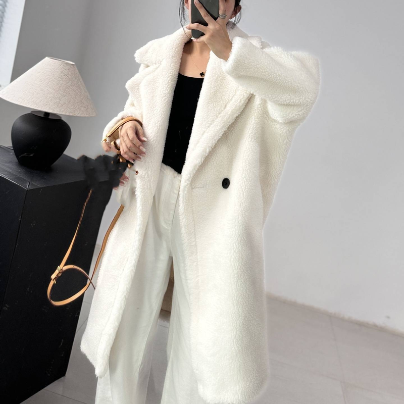 Damenbekleidung Mantel Teddyfell Profil Alpakawolle Winter Lang Klassisch Profilmantel_voghion.com